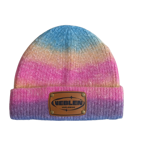 Veblen Worldwide Multicolor Gradient Knit Beanie – Blue/Pink/Orange Fade